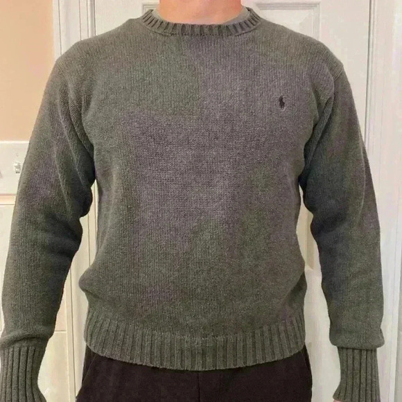 Polo Ralph Lauren 100% Cotton Dark Grey Sweater Navy Pony Size L - Picture 8 of 8